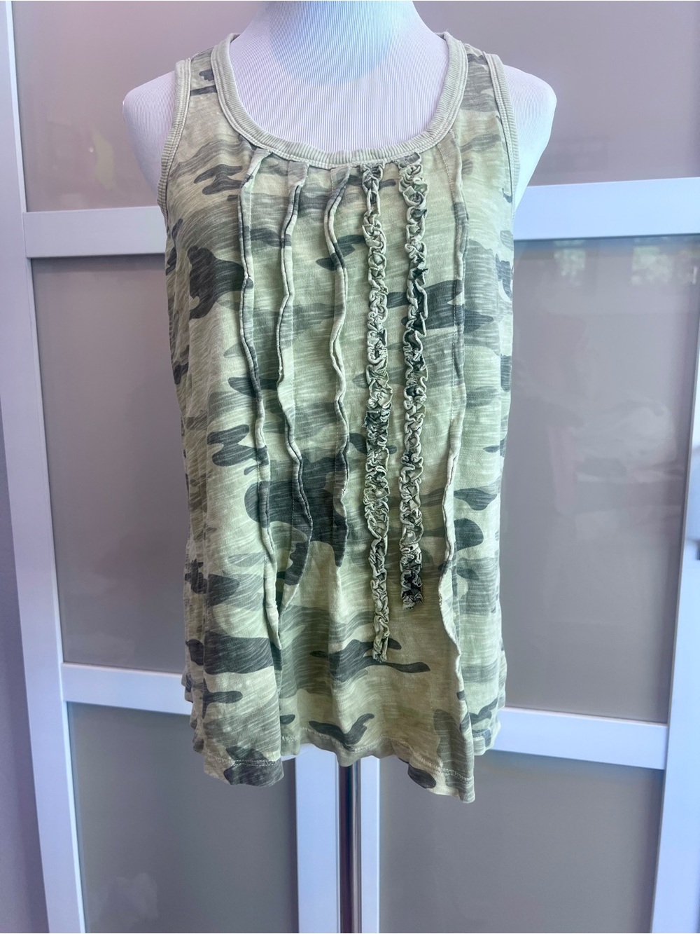dylan Olive Camo Ruffle-Front Tank